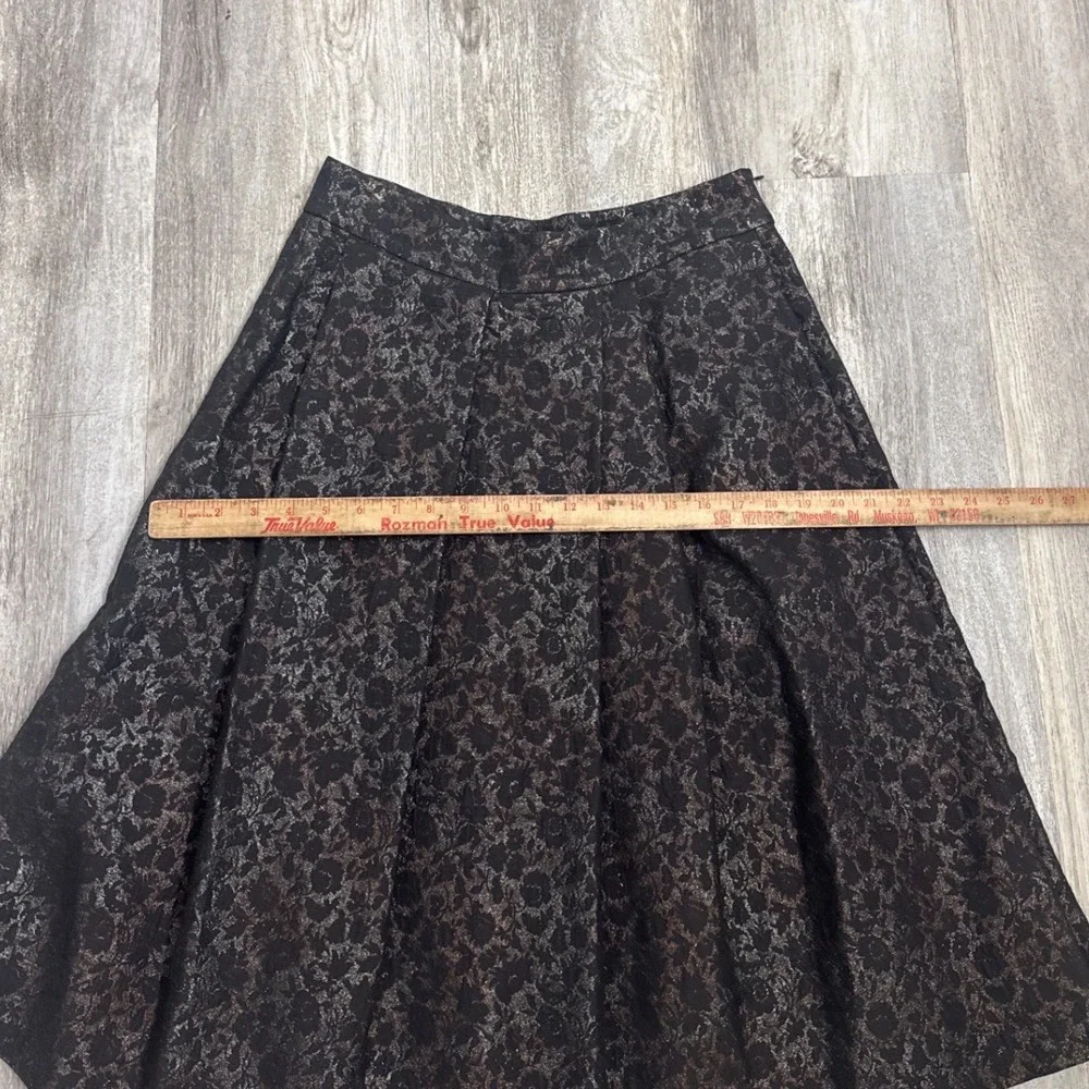 Dries Van Noten‎ Metallic Jacquard Midi Skirt Black Bronze Pleated Size 40